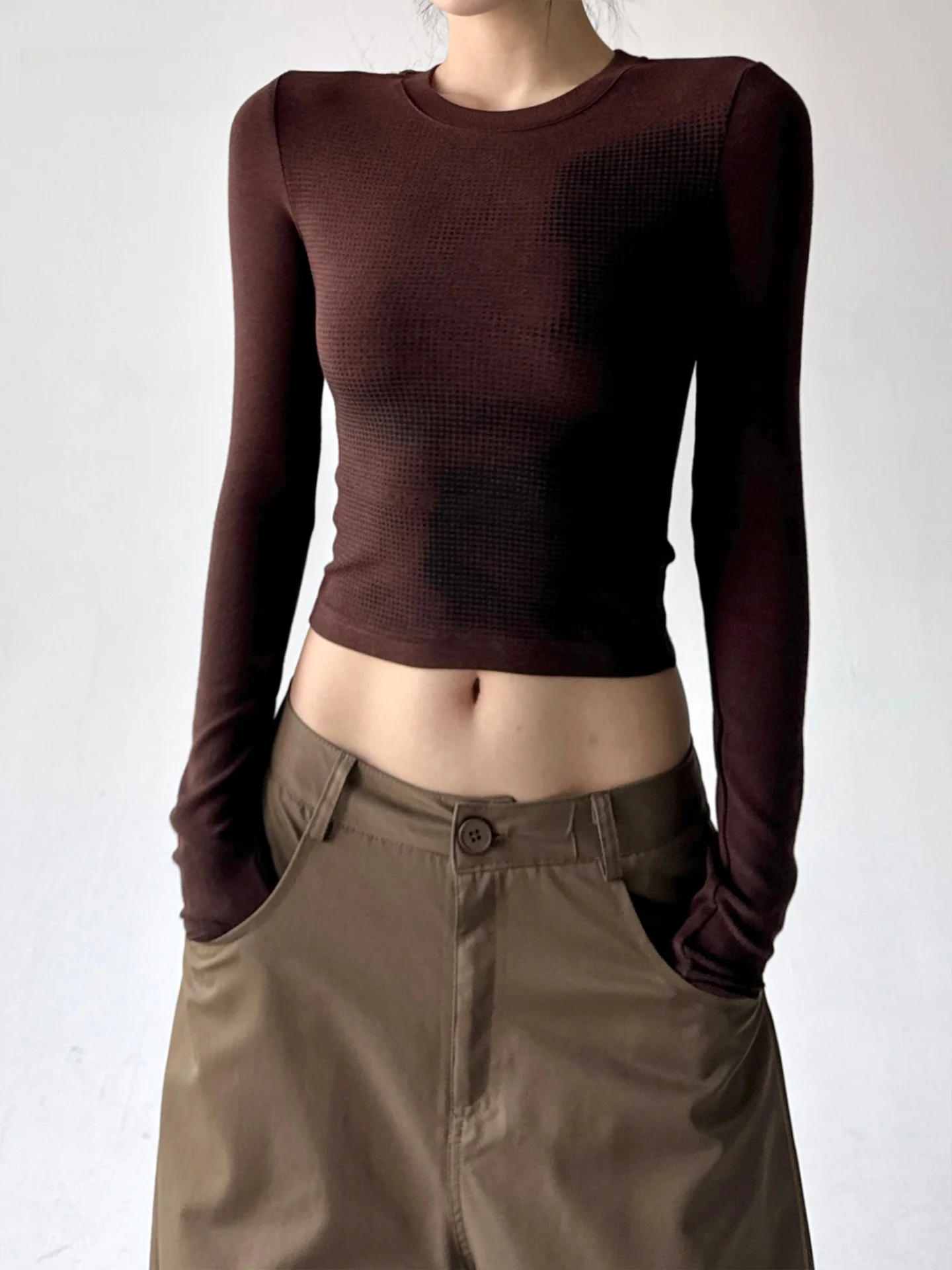 

Spicy American Sle Long Sve T-irt Women's Slim Fit ort Base irt round Ne Print Casual Faion for Campus And Office