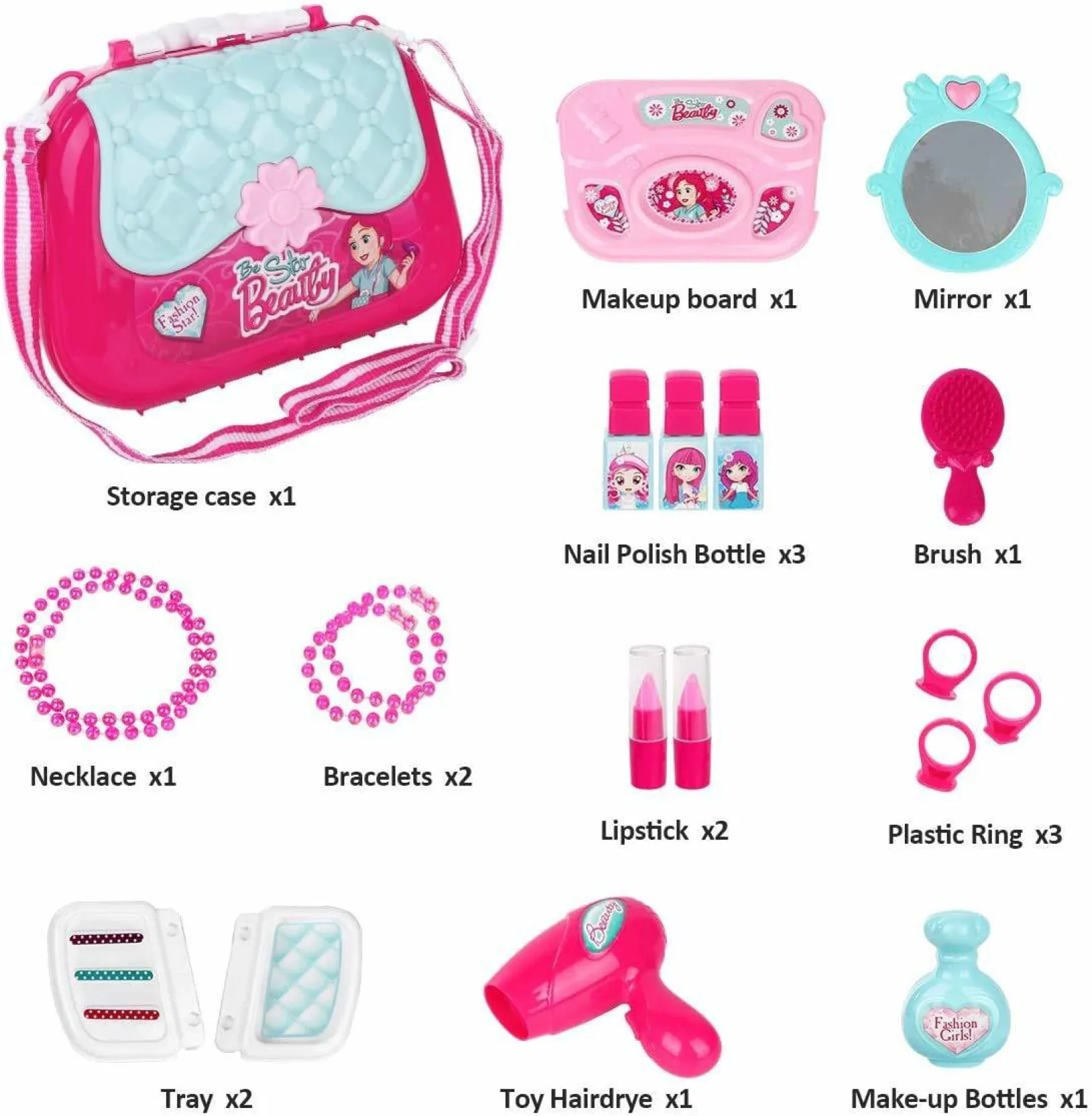 Bolsa de maquillaje de princesa 2 en 1 para niños, Kit de joyería de juguete, juego de maquillaje de simulación para niñas