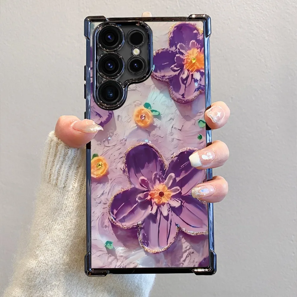 Purple flower phone case suitable for Samsung Galaxy S26 S25 S24 S23 S22 S21 S20 FE/Ultra/Plus anti drop back cover