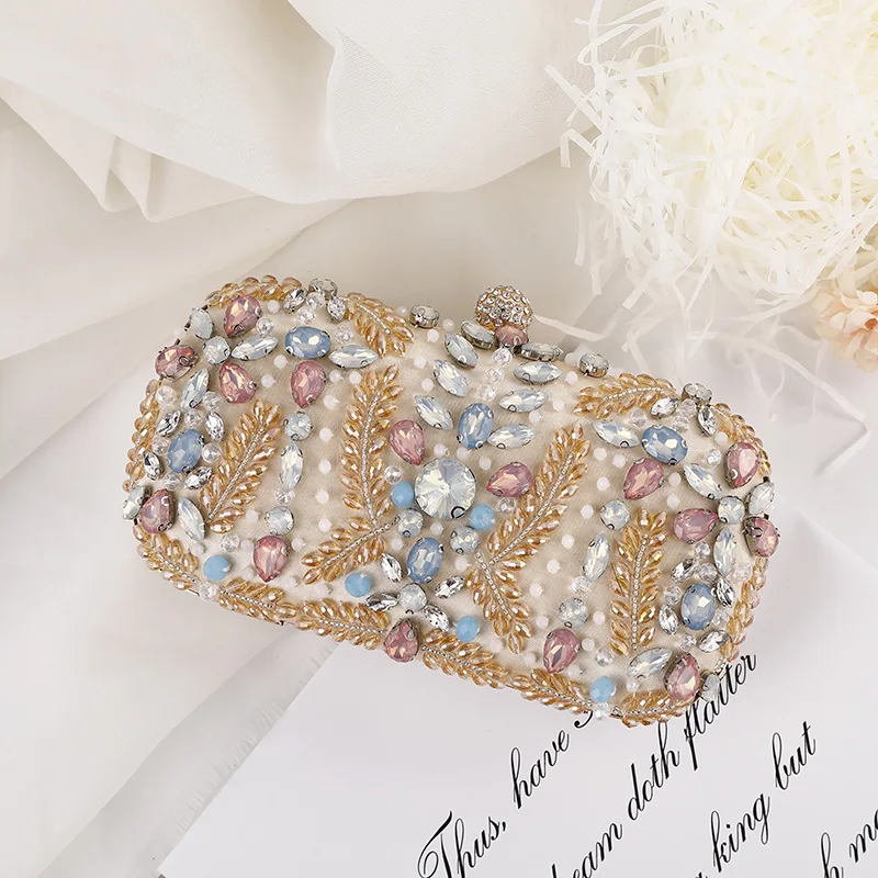 New Champagne Dinner Bag Colorful Rhinestone Handheld Bag European and American Style Women\'s Evening Dress Bag Storage Bag