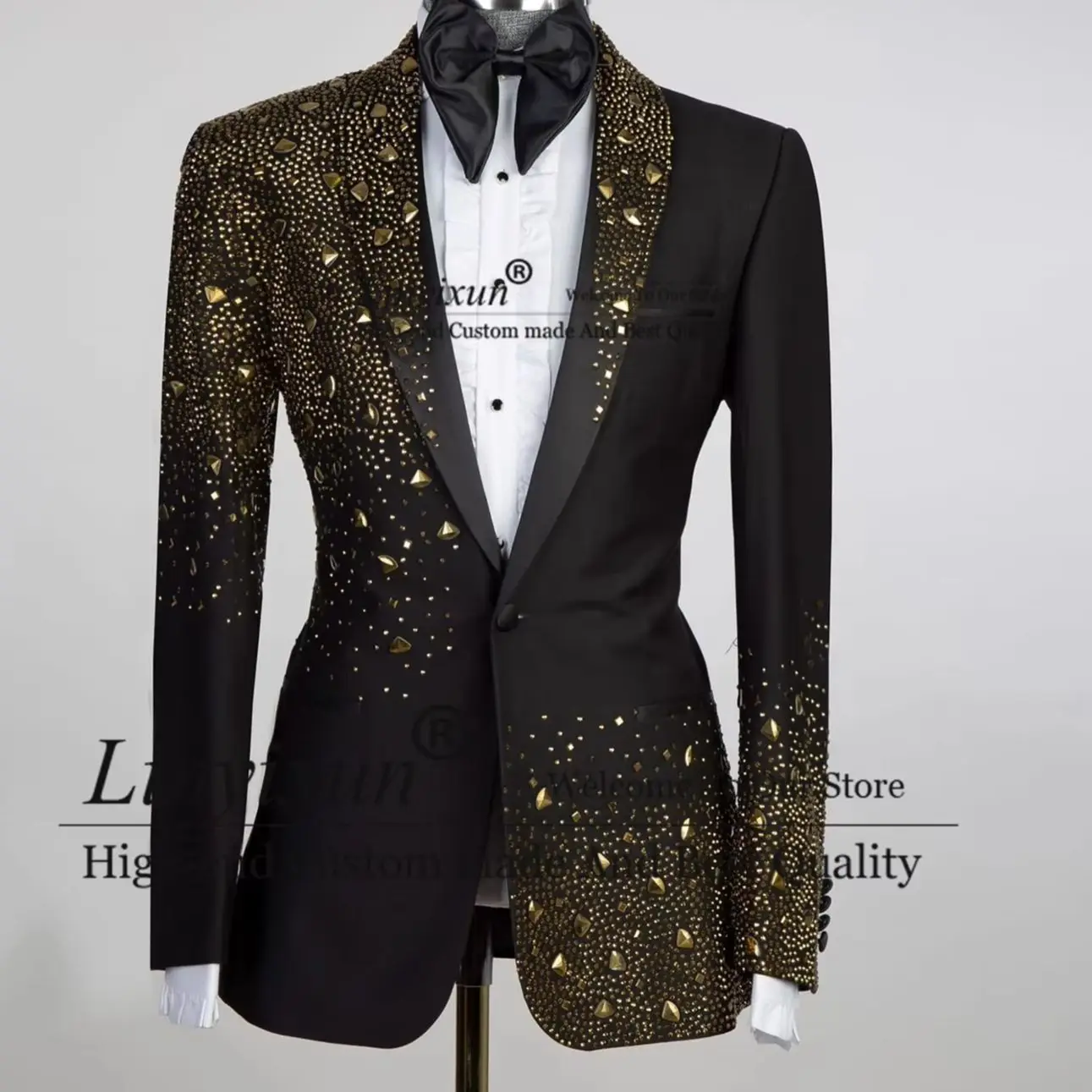 

Sparkly Beading Diamonds Men Suit 2 Pieces Sets Groom Prom Tuxedo Sparkly Customized Party Blazers Pants Outfit Costume Homme