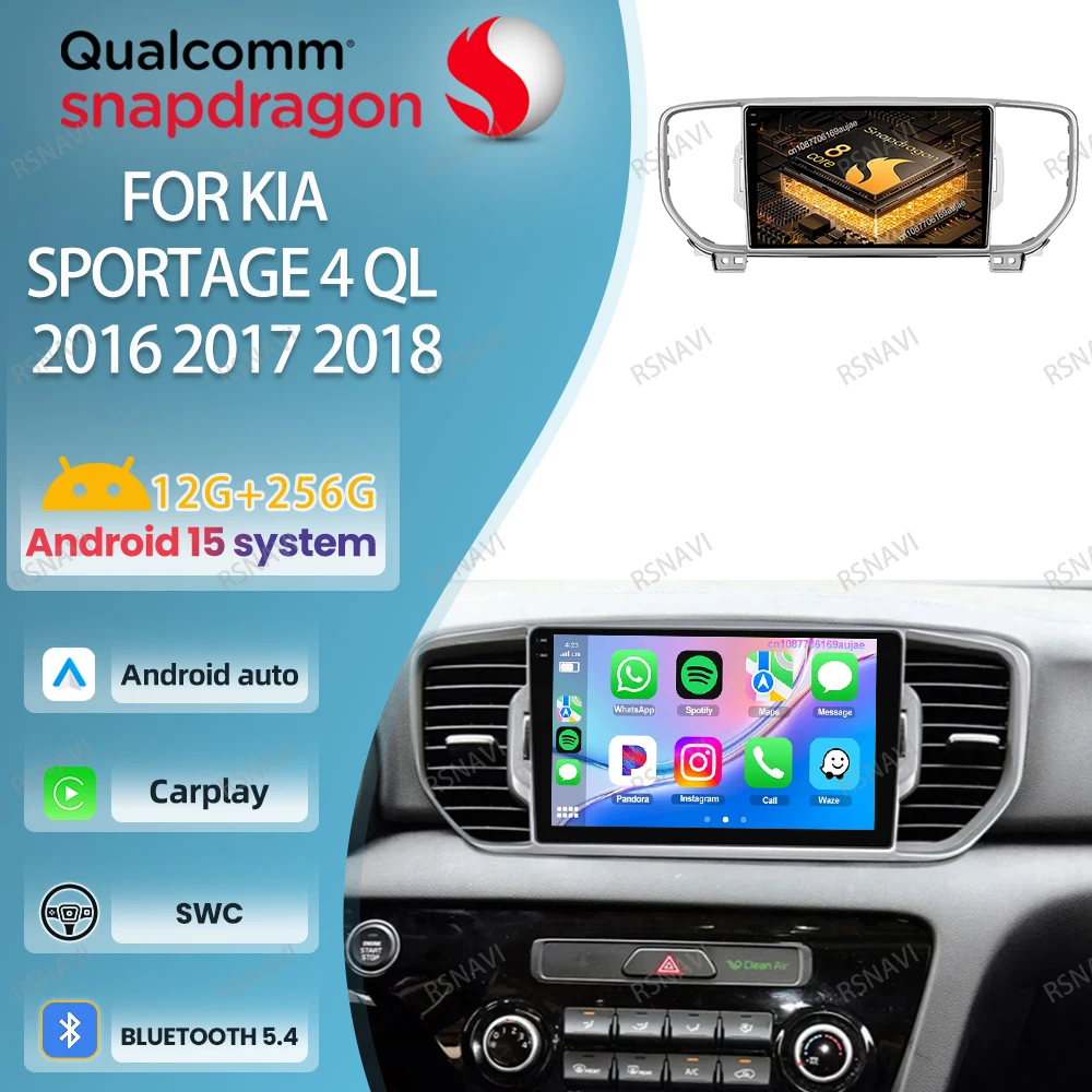 

Автомобильный радиоприемник Android 15 для Kia Sportage 4 QL 2016-2018 5G WIFI 4G LTE BT DVD авторадио мультимедийный стерео навигационный головное устройство DSP