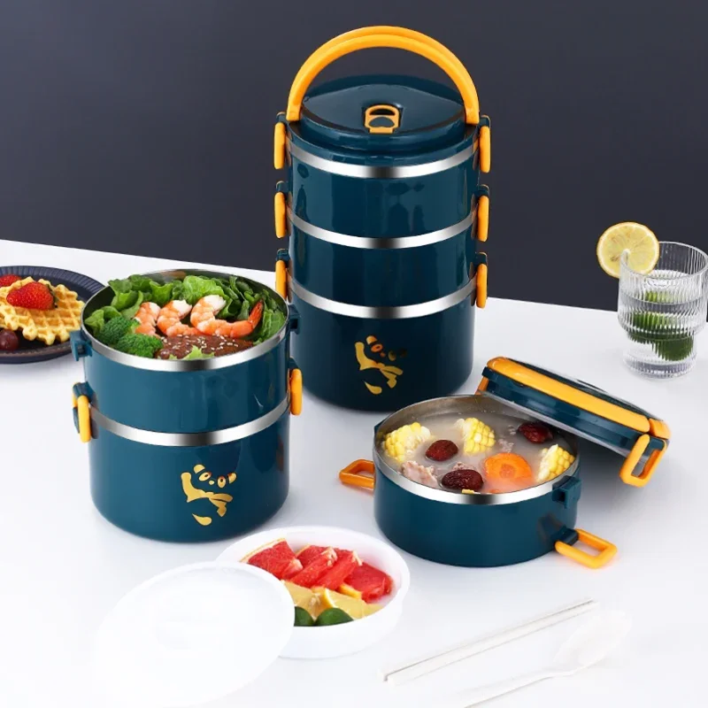 Multilayer Stainless Steel Portable Lunch Box For Kids Student Worker  Leakproof Bento Box Cartoon Food Container With Bag Set