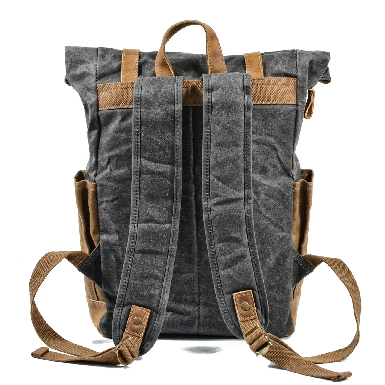 Vintage hit color batik waterproof canvas with cowhide outdoor travel backpack computer bag large capacity ladies rucksack