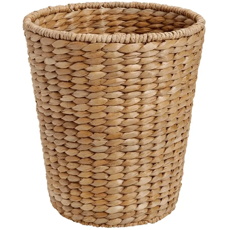 American simple woven trash can straw woven natural handmade living room bedroom round household paper basket flower bucket