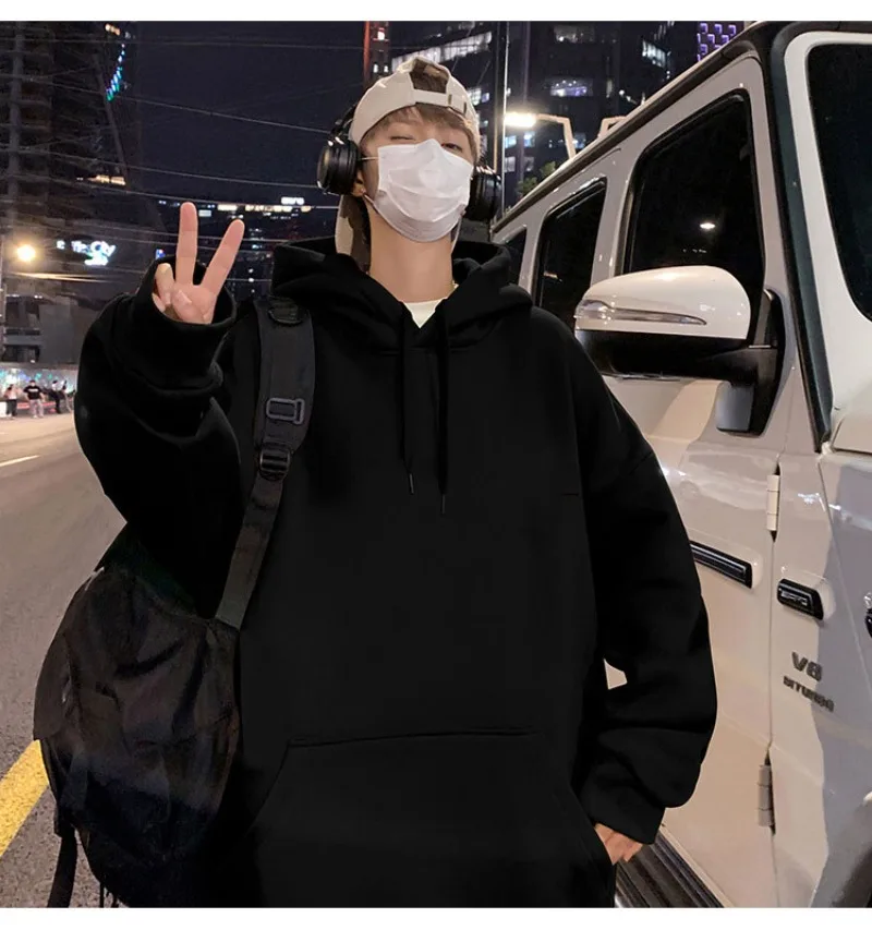 2025 جديد هوديس الربيع والخريف قمصان سويت شيرت بقلنسوة الرجال هوديي فضفاض بلون الكلاسيكية سترة الرجال معطف تنوعا الرجال