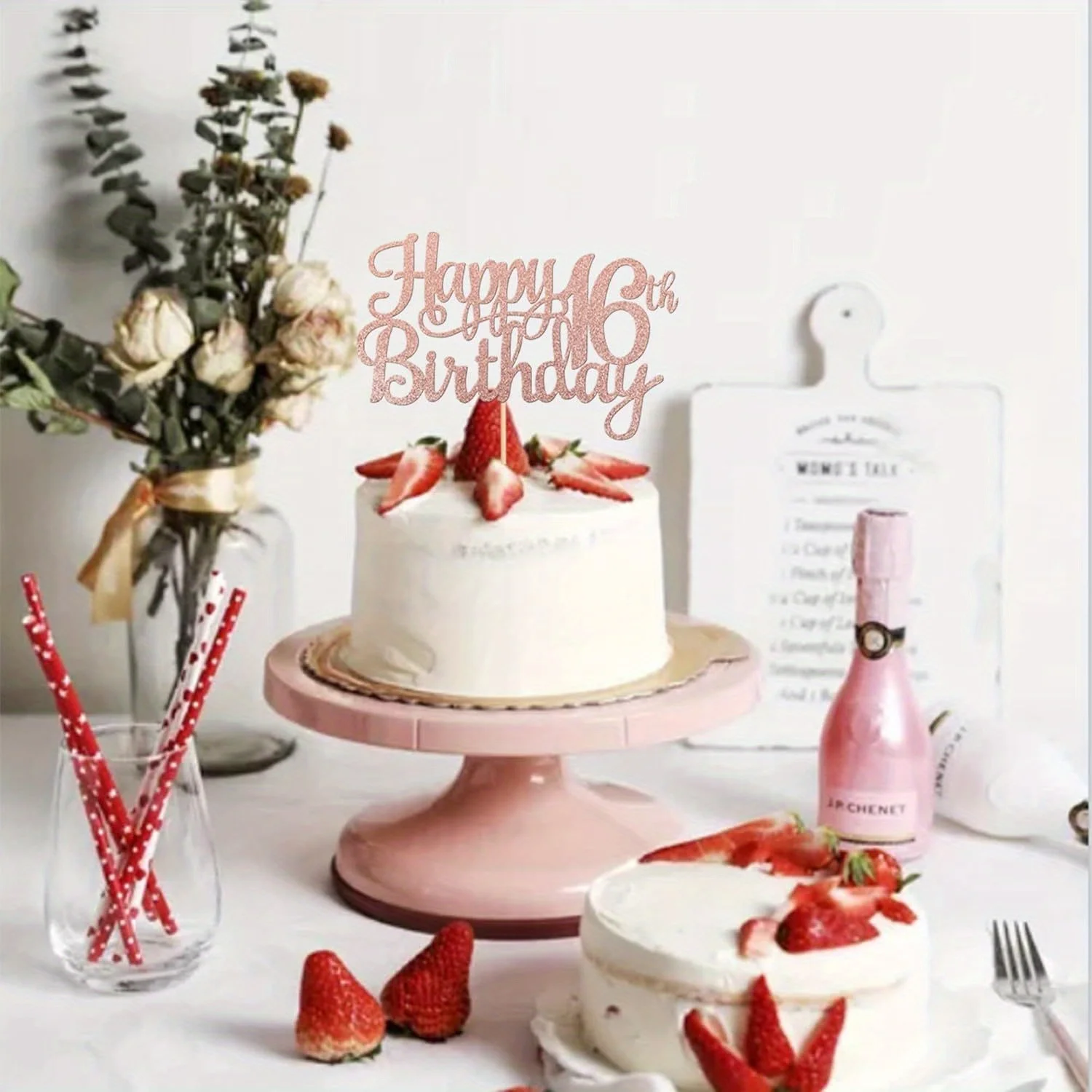 1 Stück Champagner-Glitzer-Tortenaufsatz zum 16. Geburtstag – Prost auf 16 Jahre Geburtstag – 16 Fantastische Tortendekoration – Detail 5