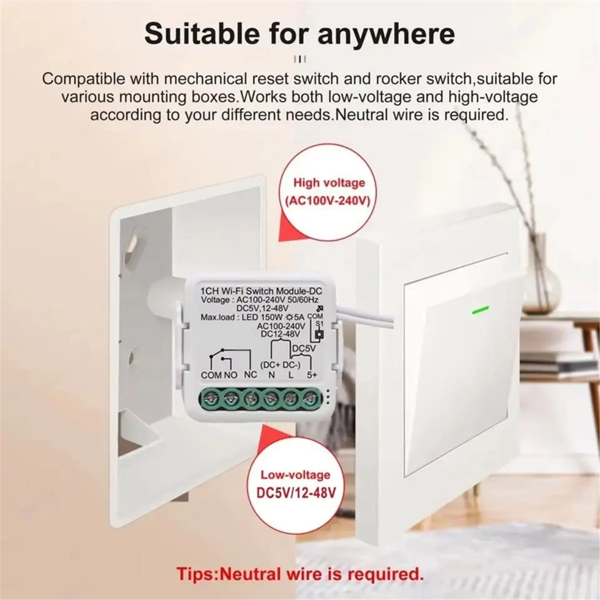 11·11COUPON Tuya Smart Dry Contact Switch Module Tuya WiFi Smart Switch Module DC5V/12-48V AC110-240V Compatible