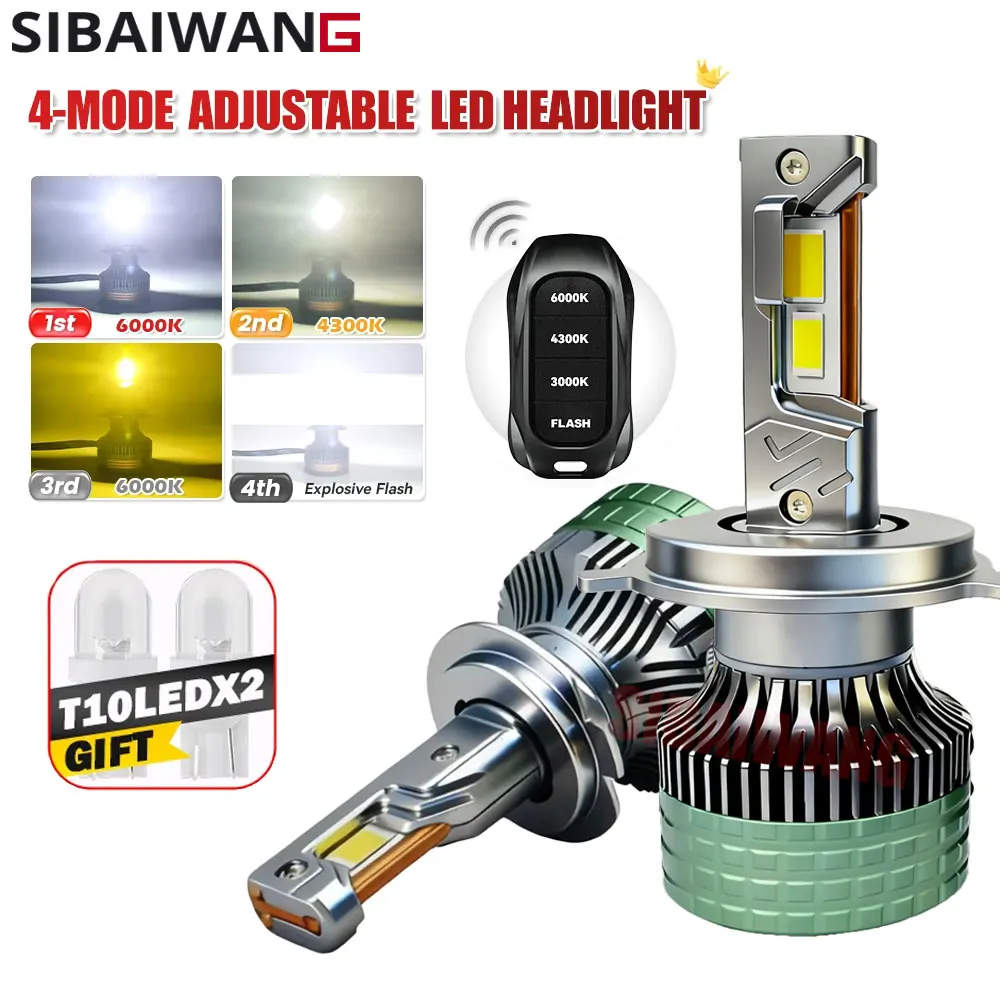 

H7 LED Headlight H11 led 9005 HB3 9006 HB4 9012 6000K 4300K 3000K H4 Led Bulb 3 Color Remote Control for Car Headlights Lights