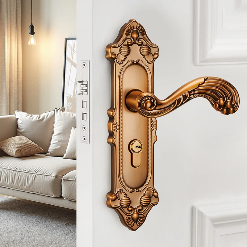 

European Style Door Lock Universal Interior Door Handle For Wood Aluminum Alloy Bedroom Door No Drill Required Lock Hardware