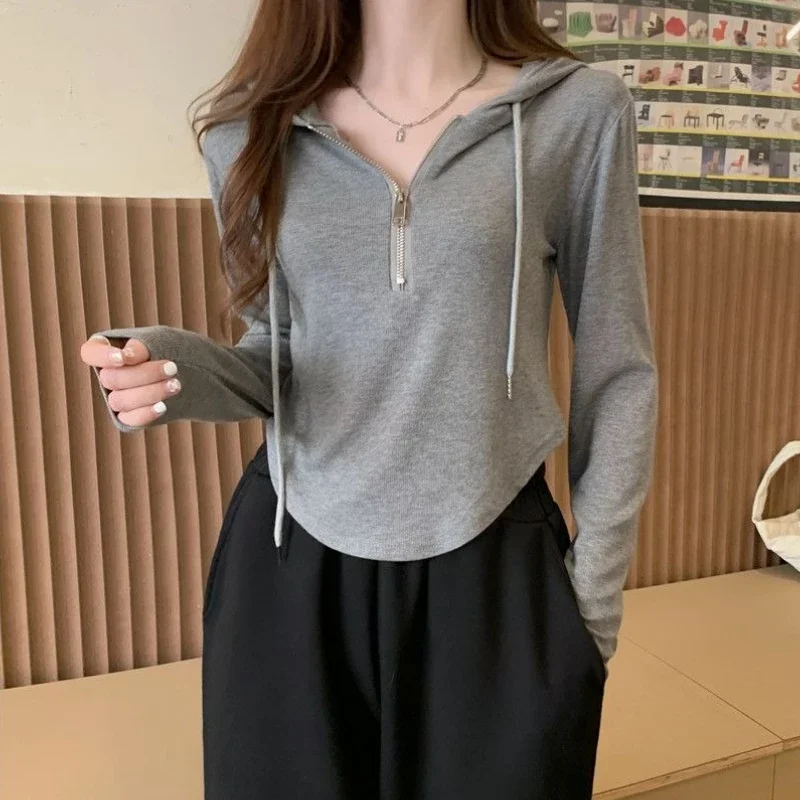 Long Sleeve Plain Woman Hooded Tops 2000s Designer Novelty Korean Streetwear Y2k Matching Emo Basic Hoodies Sweatshirt for Women