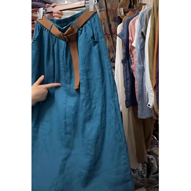 

Arts Style New Arrival Summer Women Casual Loose Vintage High Waist A-line Skirt Good Quality Cotton Linen Mid-calf Skirts T437