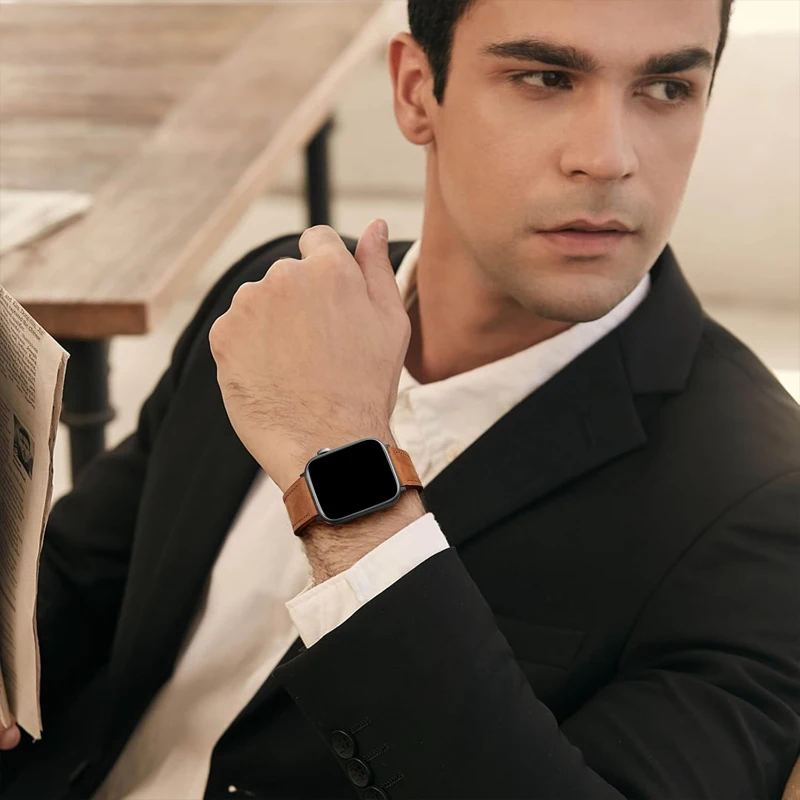 حزام من الجلد لساعة أبل 44 ملم 49 ملم 45 ملم 46 ملم 42 ملم 40 ملم 41 ملم سوار ناعم كوريا IWatch Series Ultra 10-9-8-7-6-5-4-SE