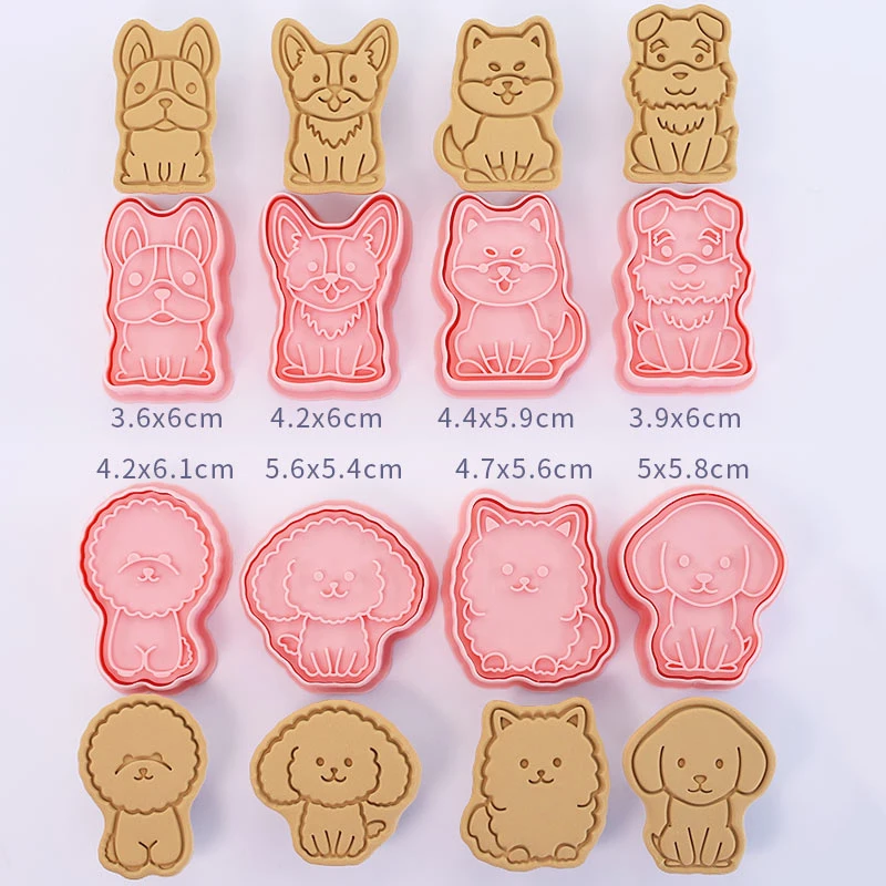 8Pcs/set Dog Shape Cookie Cutters Plastic 3D Cartoon Pressable Biscuit Mold Cookie Stamp Kitchen Baking Pastry Bakeware Tool