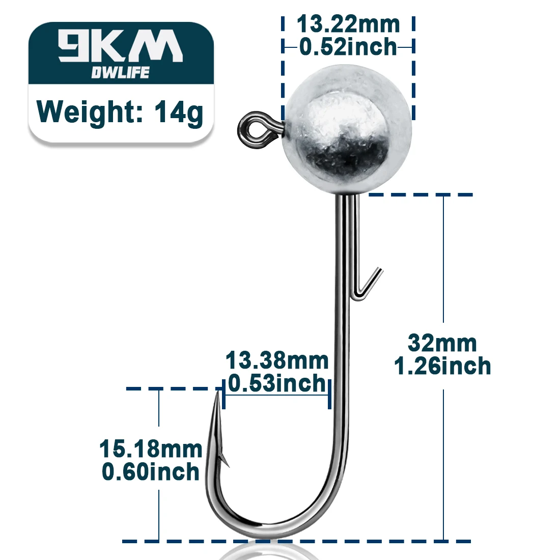 9KM Runder Jigkopfhaken 5~20 Stück Angeljigs Bleikopfhaken für Weichköder Swimbait Jigkopfhaken Süßwasser Salzwasser Angelzubehör