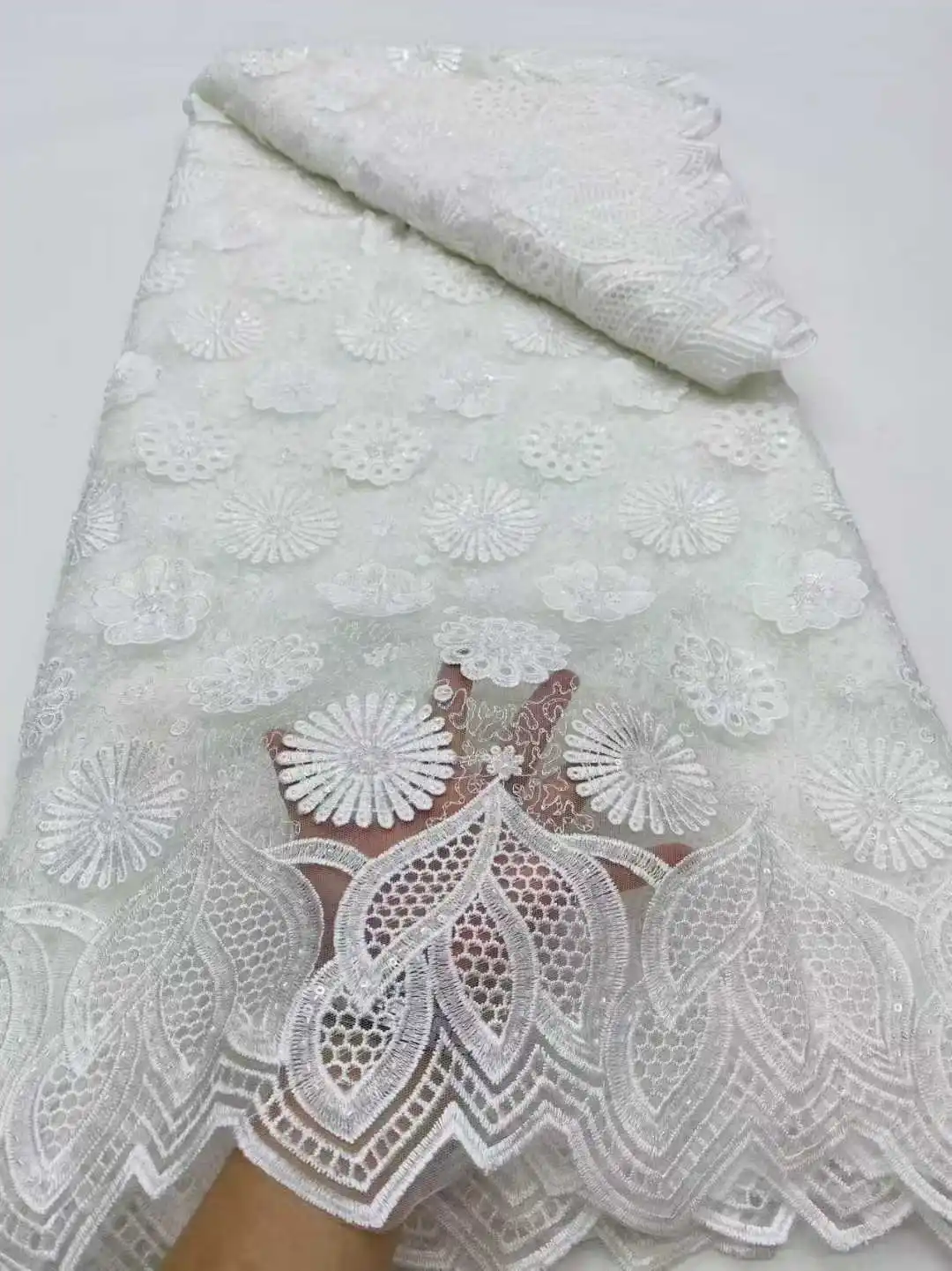 

French Mesh Lace Fabric African Sequins Lace Fabrics 2025 High Quality Nigerian Tulle Net For Sewing Women Dresses 5Yards