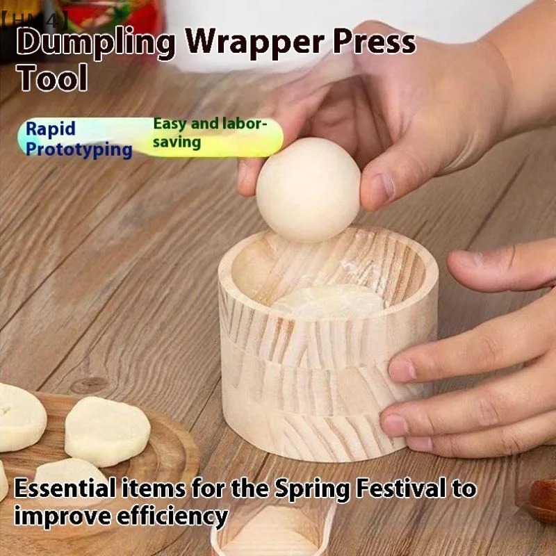 〔HM4〕Wood Dumpling Maker Press Tool Wood Mold Ball Manual Dough Skin Presser Hand Pie Rolling Tool Quick Dumpling Wrapper Make