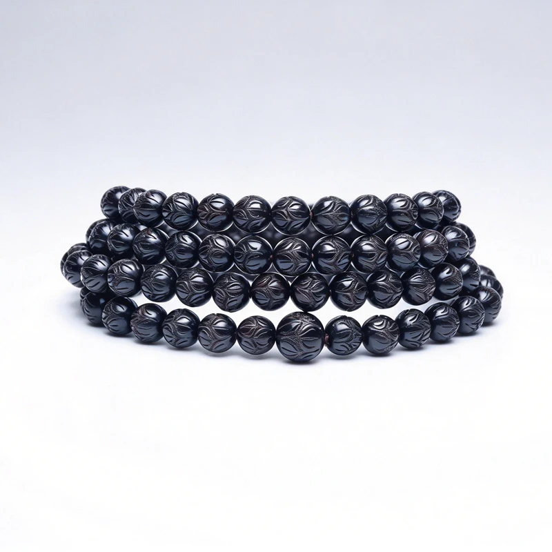 Lucky Ebony Bracelet 108 Buddha Beads 8mm Lotus Bead Fashion Accessories Unisex Mala Elastic Bangle Necklace