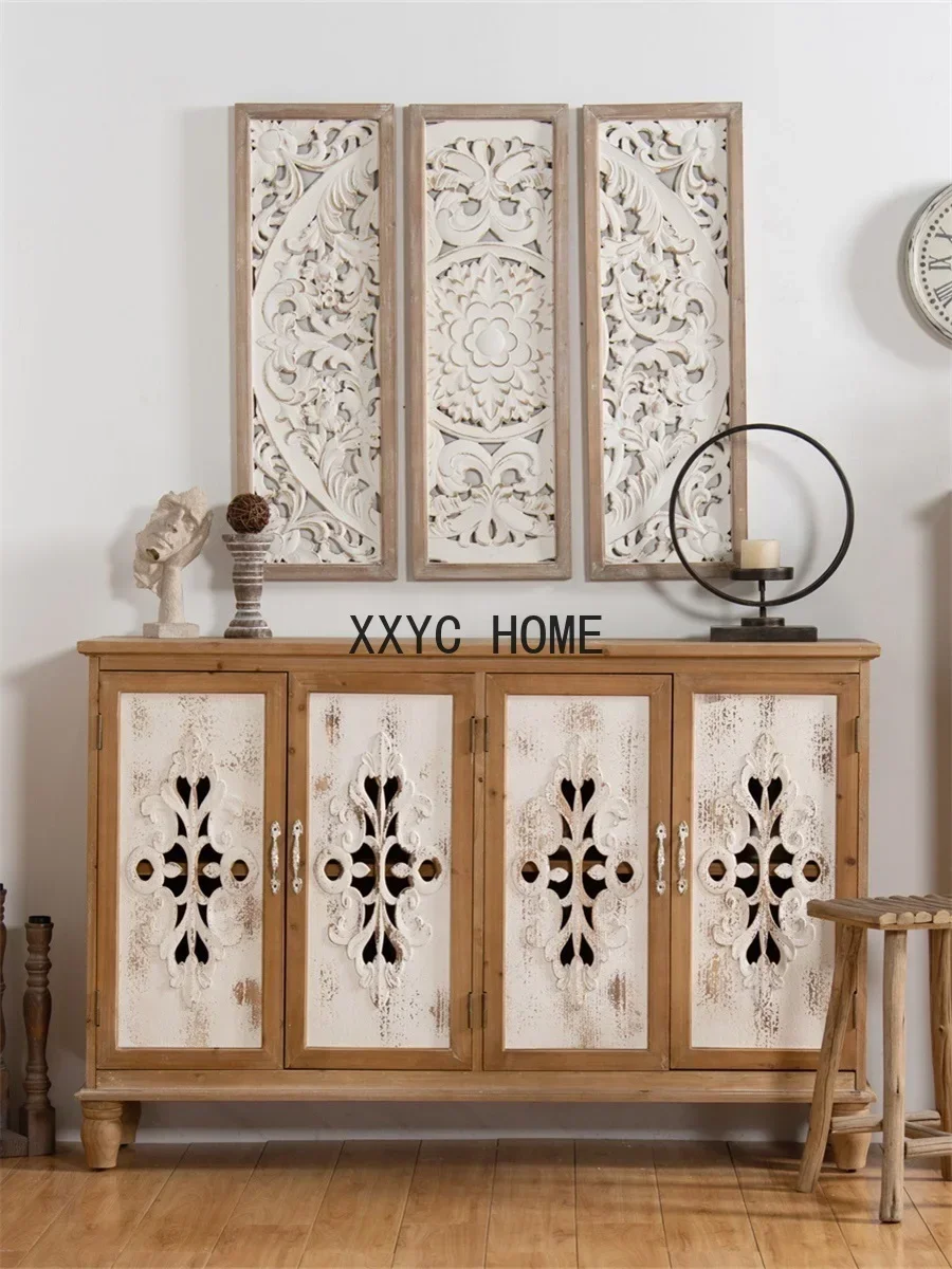 

Rural entrance cabinet solid wood carving flower meal side cabinet rack