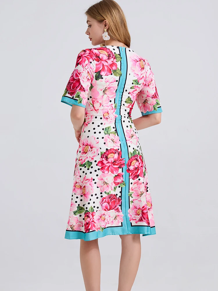 Vestido de fiesta Floral precioso a la moda de verano para mujer, vestido informal elegante de manga corta con cuello redondo, ropa femenina