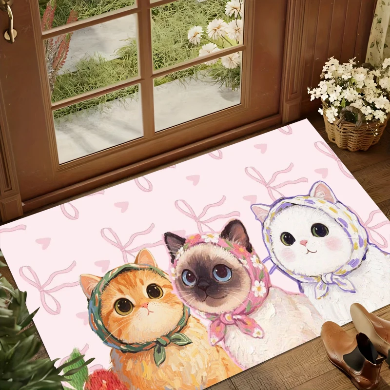 Colorful Cat Cartoon Carpet Welcome Mat Waterproof Floor MatRug for Bedroom Carpet Live Room Bathroom Carpet Home Kitchen Rug