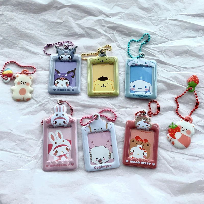 Sanrio Card Holder Hello Kitty Cinnamoroll Kuromi My Melody Photo Card Keychain Kawaii Bag Kpop Style Pendant Student Gift Toys