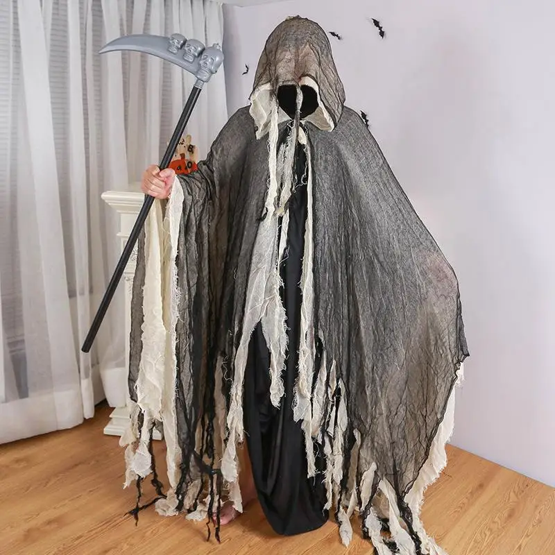 Unisex Halloween Ghost Dementors Cosplay Costume Gothic Horror Zombie Tattered Hooded Capes Day Of The Dead Party Props Cloaks
