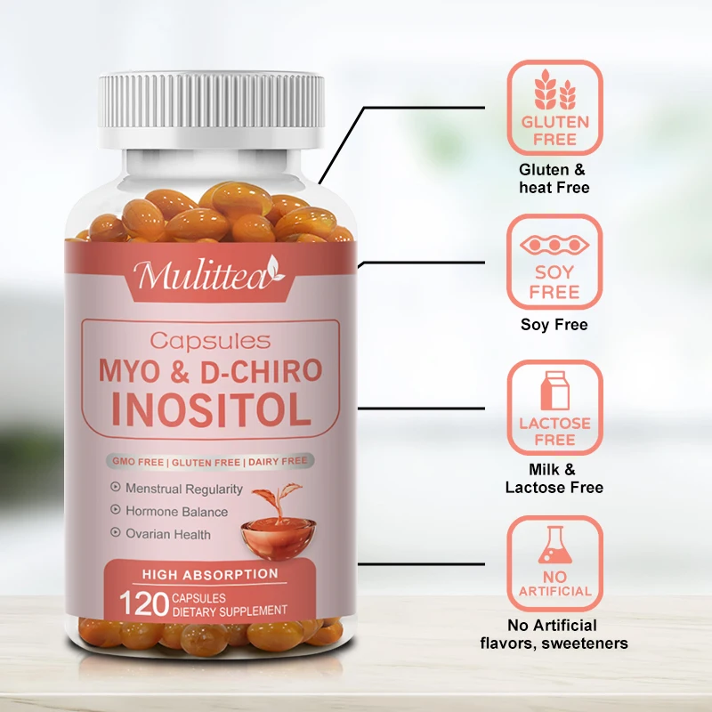 Mulittea Myo-Inositol & D-Chiro Inositol Capsules for Ovarian Health Support and Balance Hormone Vitamin B8 Menstrual regulation