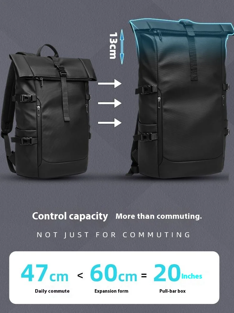 EURCOOL Mochilas Men's Backpack Waterproof Rollup Backpack Women Travel Expandable USB Charging Large Capacity Laptop Bag