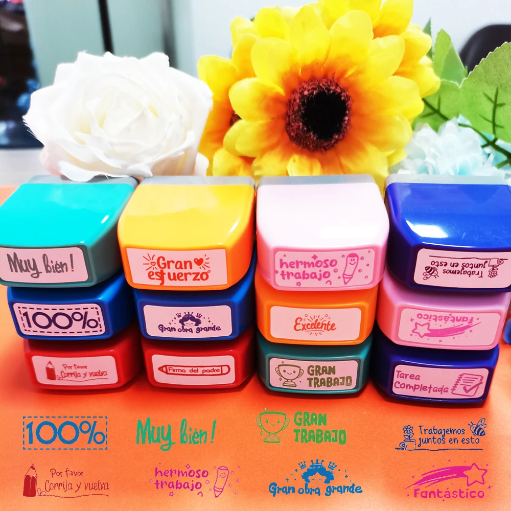 12 colorful Spanish stamps Teacher incentive Grade stamps elementary School signature homework prizes Teacher gifts image 5