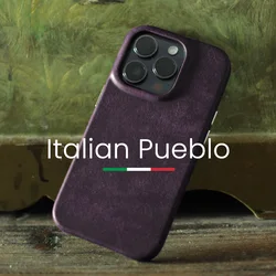 Italian Pueblo Genuine Leather Case for iPhone 14 Pro Max Plus Handmade Magnetic Luxury Frosted Cowhide Phone Cover