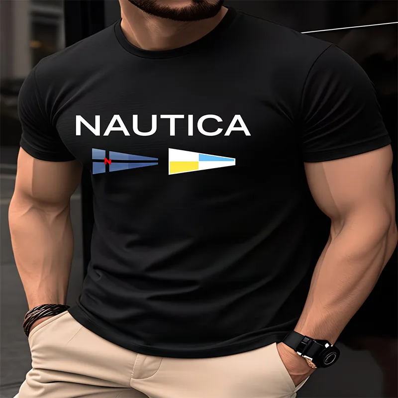 Men's T-Shirt Nautica Flag Print 100% Cotton Sailing Casual T-Shirt Unisex Summer Short-Sleeved Top