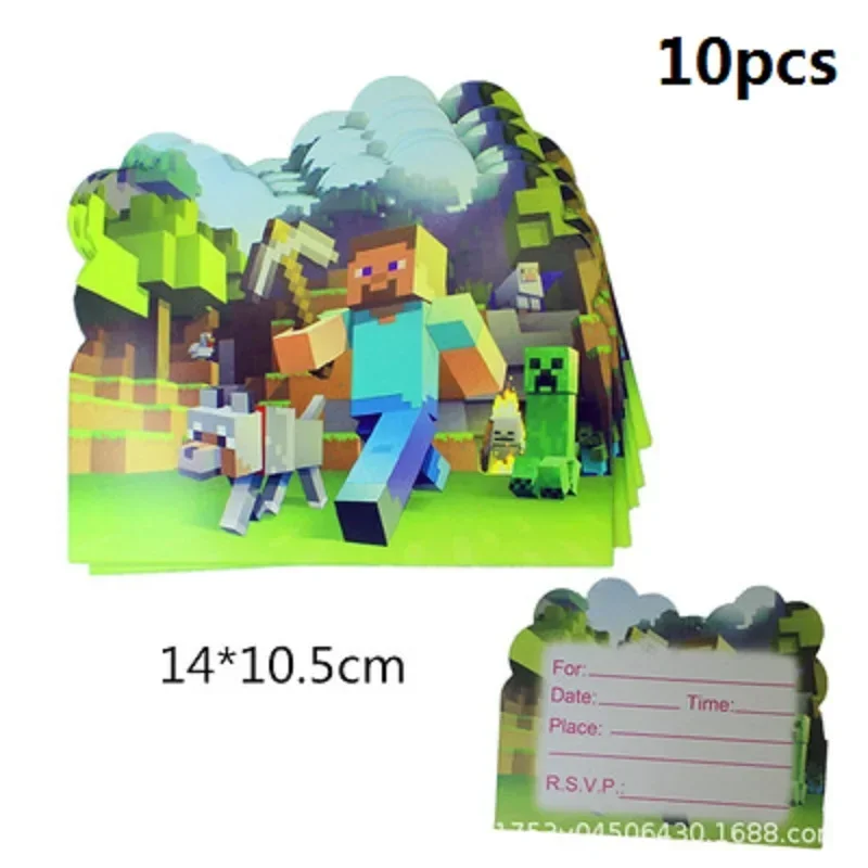 MC Pixel Papieren Kaart Minecraft Verjaardagsfeestje Benodigdheden Vlag Trekken Taart Cup Ballon Servies Set Feest Slaapkamer Decoratie Speelgoed