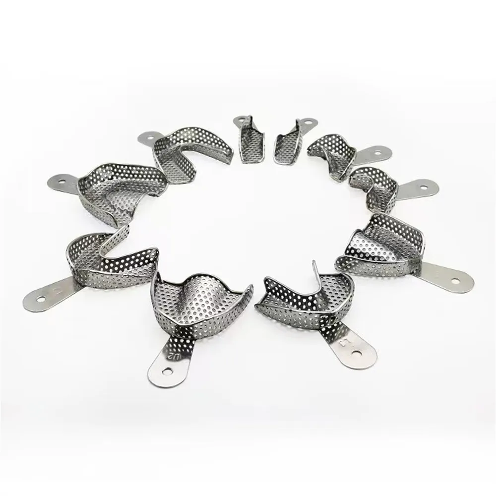 10Pcs/Set Dental Stainless Steel Impression Tray Autoclavable Teeth Metal Trays Holder Denture Instrument Dentist Tool