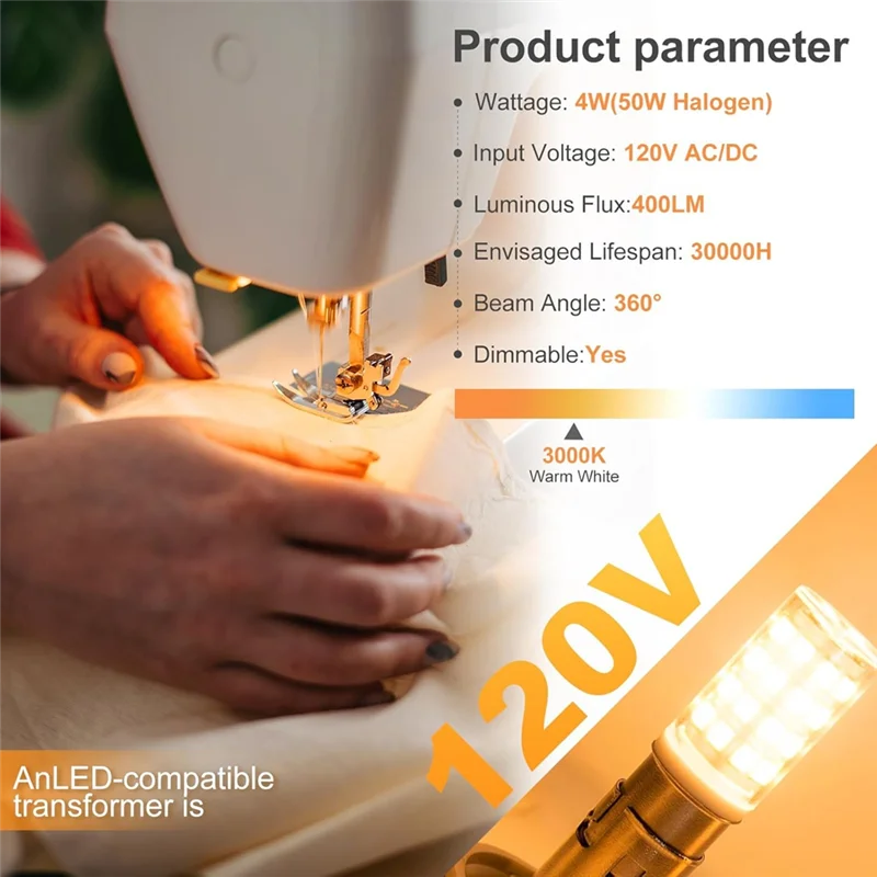 RMWIN-BA15DLED 120V Dual Contact Bayonet Base Bulb,50 Watt Halogen JD T3/T4 Equivalent,Replacement Sewing Machine LED Bulb