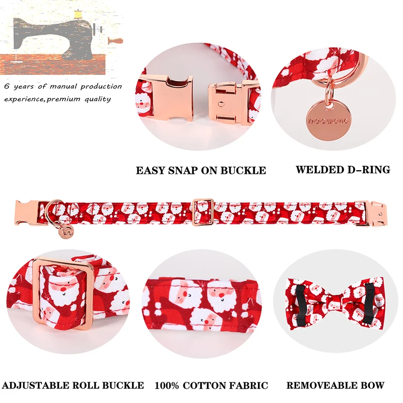 Collare per cani di natale personalizzato con zampe in stile unico con fiocco collare per cani con babbo natale rosso collare per cani a fiori cane