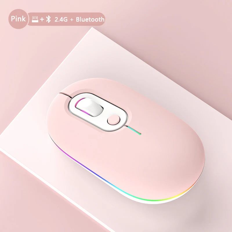 Rechargeable Bluetooth Wireless Mouse with 2.4GHz USB RGB 1600DPI Mice for Computer Laptop Tablet PC Macbook Gaming Mouse Gamer