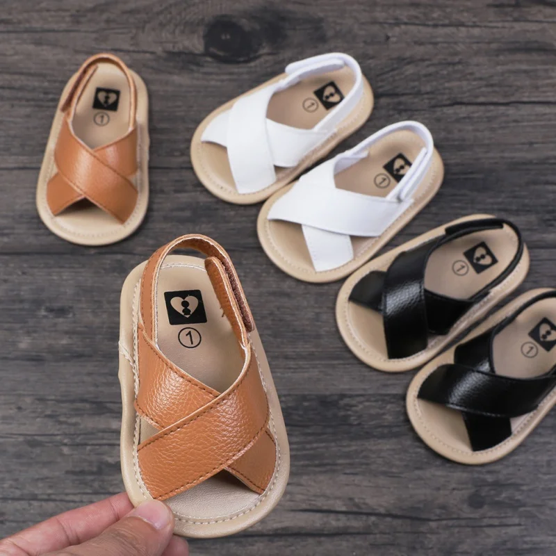 

Summer Baby Sandals Newborn Boy Girl Prewalker Infant Toddler PU Leather Non-slip Soft Sole Crib Shoes 0-18M