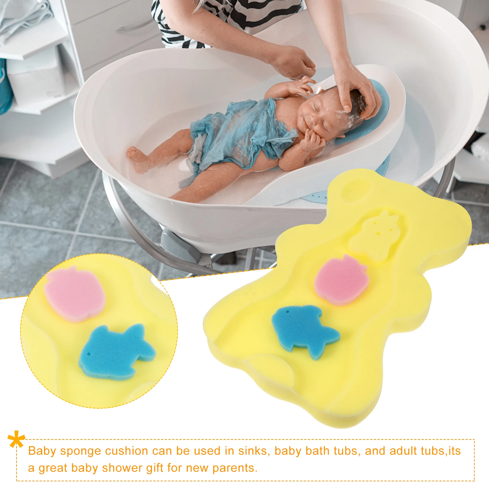 

Newborn Bath Cushion Yellow Anti-Slip Sponge Mat -Drying Foam Bathing Pillow for Infant Bathtub S Proof