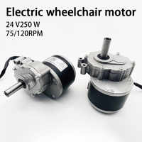 1PCS 24V250W 75/120rpm DC Brushed Low Speed Secondary Reduction Electric Vehicle Wheelchair Motor 44mm Longer shaft 0.64/0.98N.m