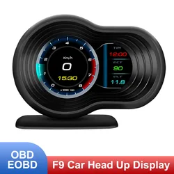 Tester multifunzionale universale KMH RPM Gauge tachimetro digitale Car HUD F9 EOBD OBD Head Up Display allarme Overspeed da 3.5 pollici