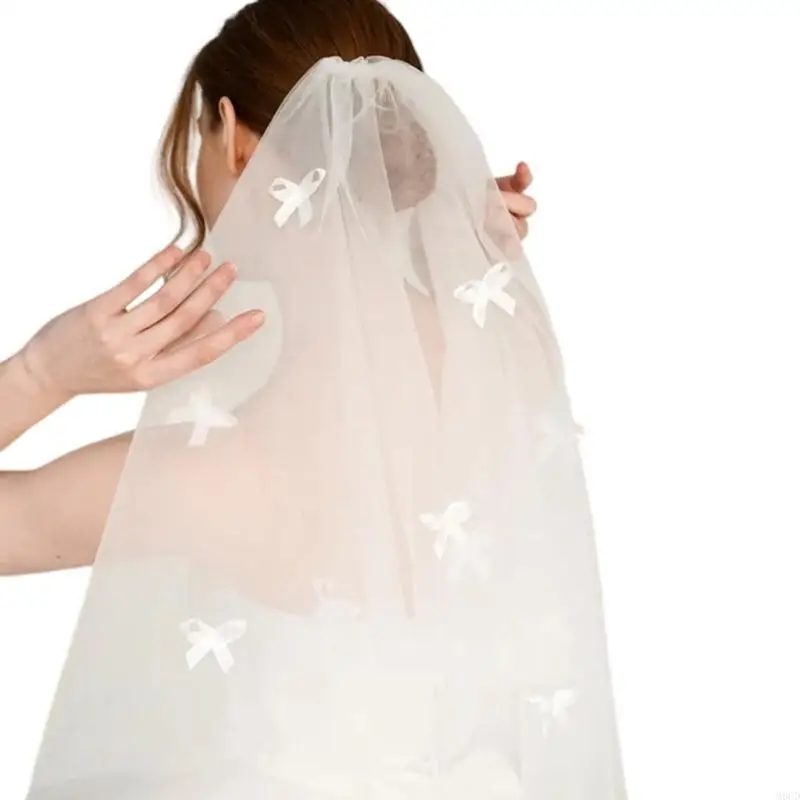 Véu casamento tule branco elegante m6cd com laço disperso macio acessório noiva com pente fácil fixação para e
