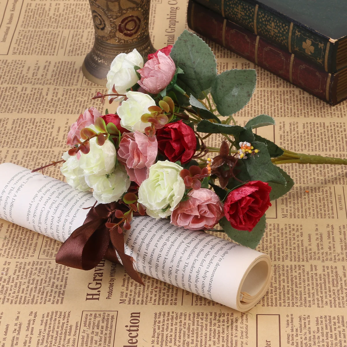 

Artificial Flowers Bright Bouquet for Wedding Engagement Home Decor Flower Girl Basket Cake Table