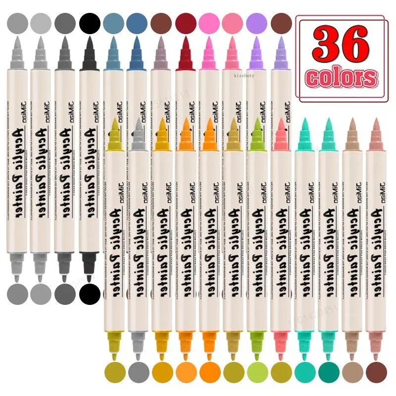 36 Colors Pastel Acrylic Paint Markers Pen Drawing Pen Photo Album Double Tip Soft Brush/Extra-Fine for Rock Painting,Wood,Metal