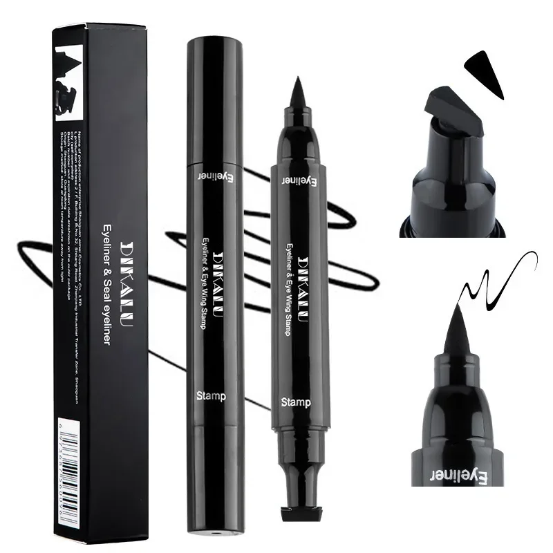 Penna per Eyeliner con sigillo a stella triangolare ad asciugatura rapida nera a doppia estremità impermeabile matita per Eyeliner liquido senza sbavature a lunga durata cosmetica