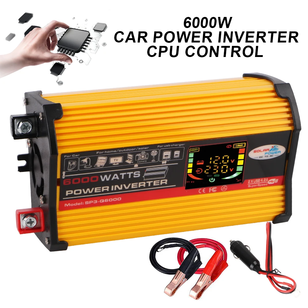 Universal Vehicle-Mounted Household AC Converter Car Power Invertor Car Accessories DC 12V To 220V 6000W Socket With 4.2A USB