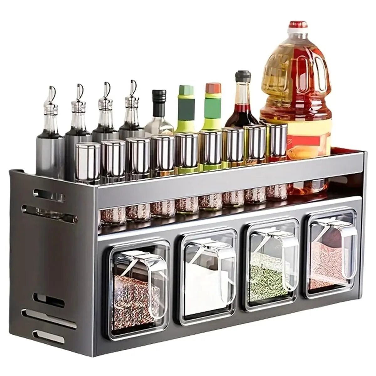 New Kitchen Storage Organizer Stainless Steel Kitchen Spice Shelf Wall Mounted Multifunctional Spice Shelf Box Jar de Cocina