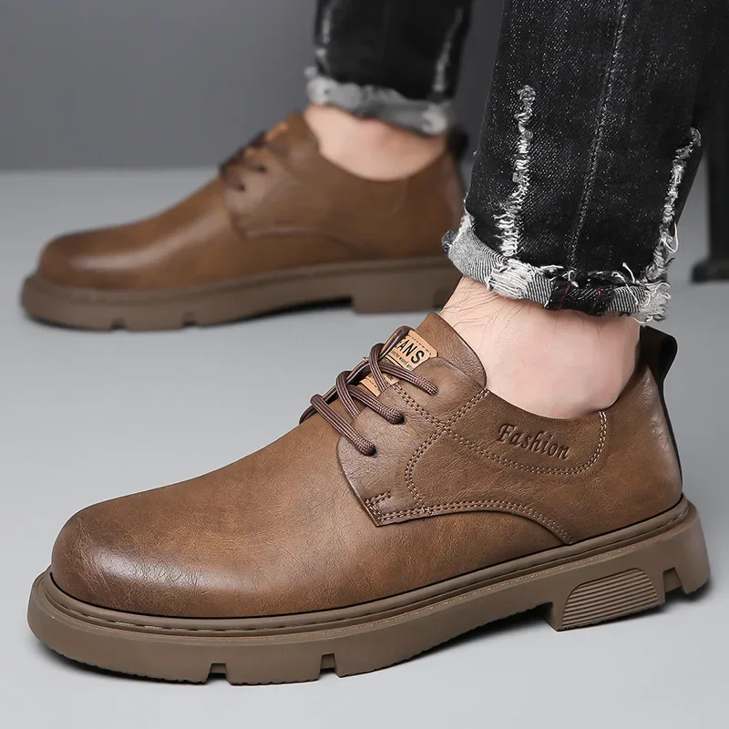 Cow Leather Autumn Platform Shoes for Men Fashion Casual New Designer Derby Shoes Male Low Top Work Ankle Boots Men