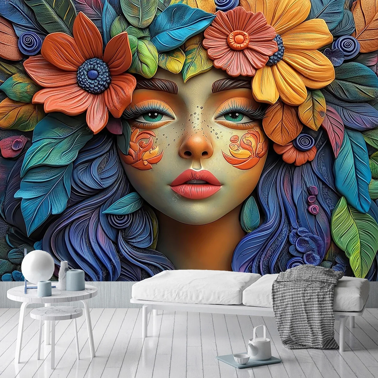 Luxury Vibrant Floral Tapestry Wall Art Intricate Design Stunning Colors Home Decor Living Room Bedroom Office Elegant Decor
