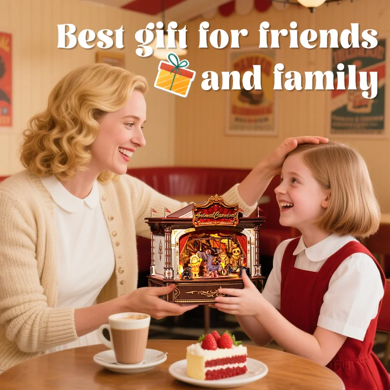 CUTEBEE Music Box Miniature Building Kits Dollhouse DIY Wooden Mini Doll House With Animal for Party Birthday Gift